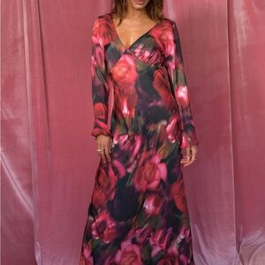 Skatie Floral Long Sleeve Dress - Red and Black